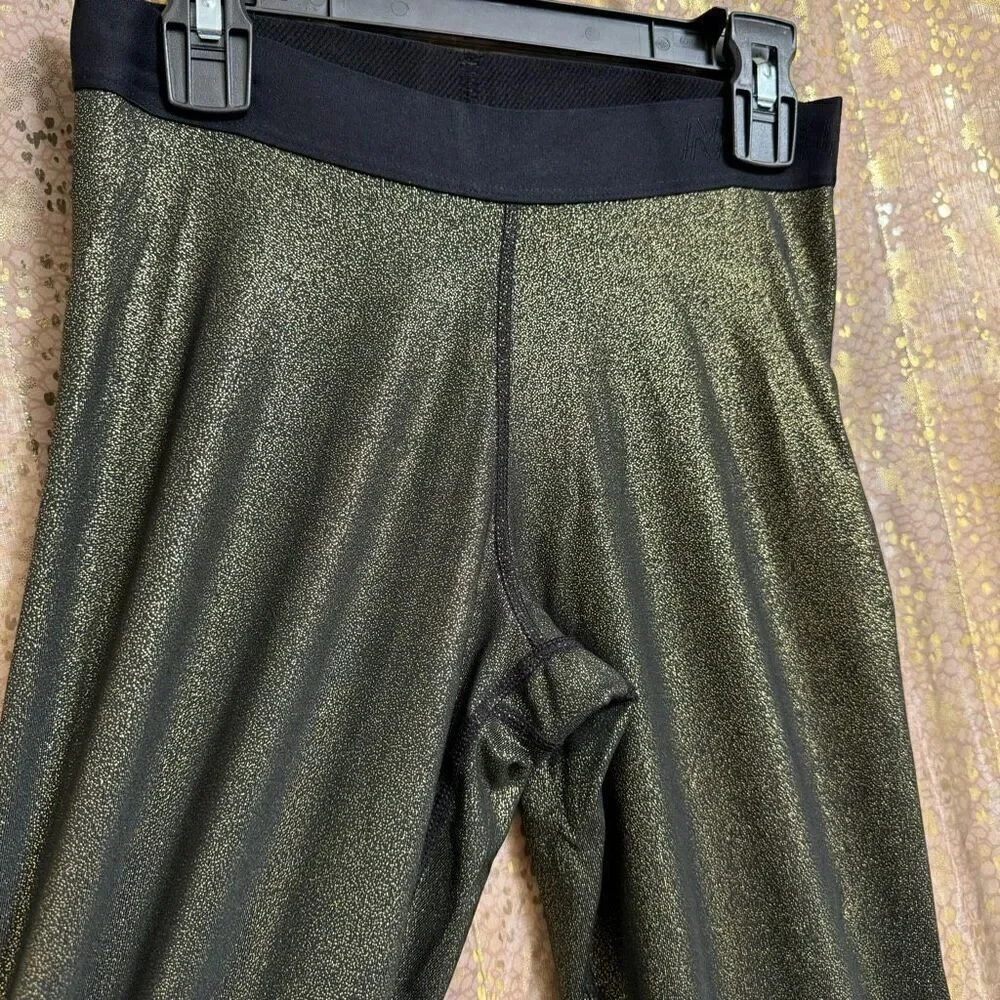 Nike Dri Fit Pro Cool Gold Black Sparkle Training Tights Leggings Small